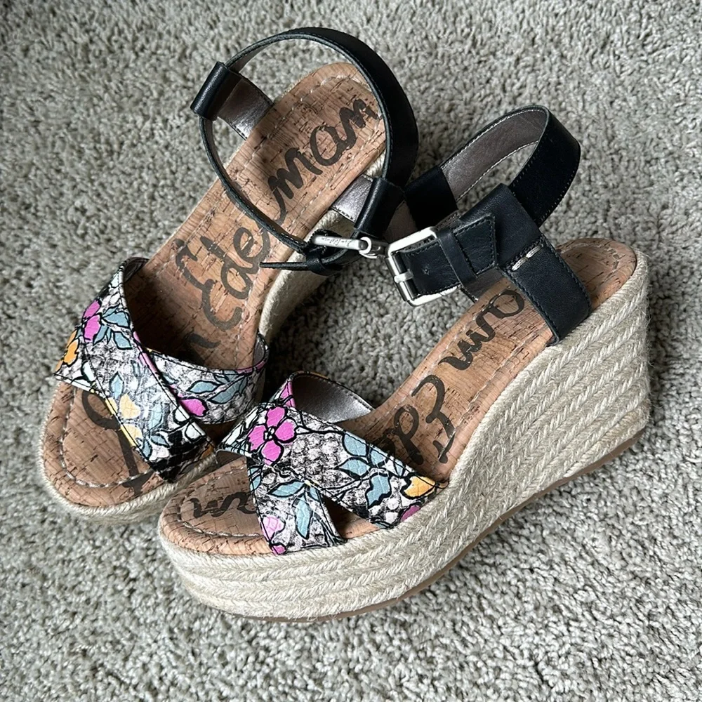Sam Edelman Destin Wedge Espadrille Sandals sz 6 Women’s Floral Platform Shoes